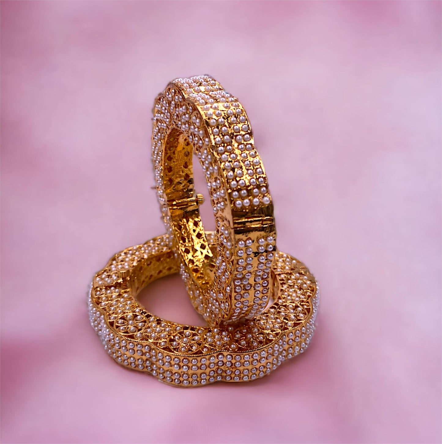 Gold Plated Rajwada Style Bangles with Pearls