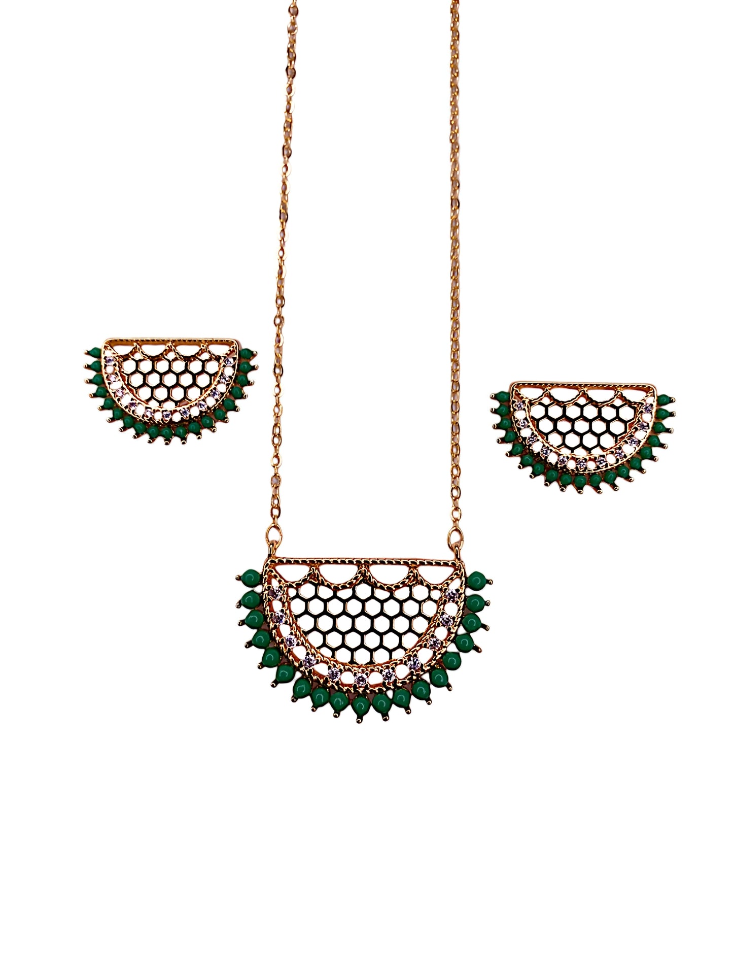 Arabian Style Pendant Set with Green Beads and Stones
