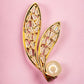 Feather and Pearl Brooch in Gold Plating