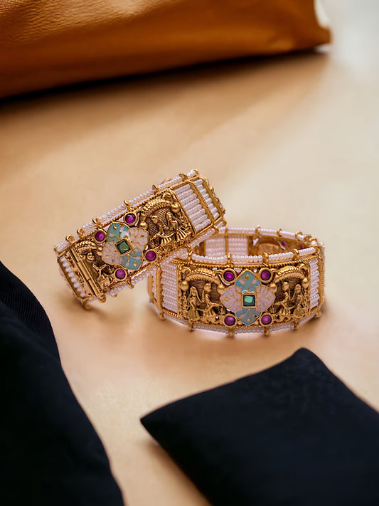 Antique Gold Finish Bangles With Meenakari Work