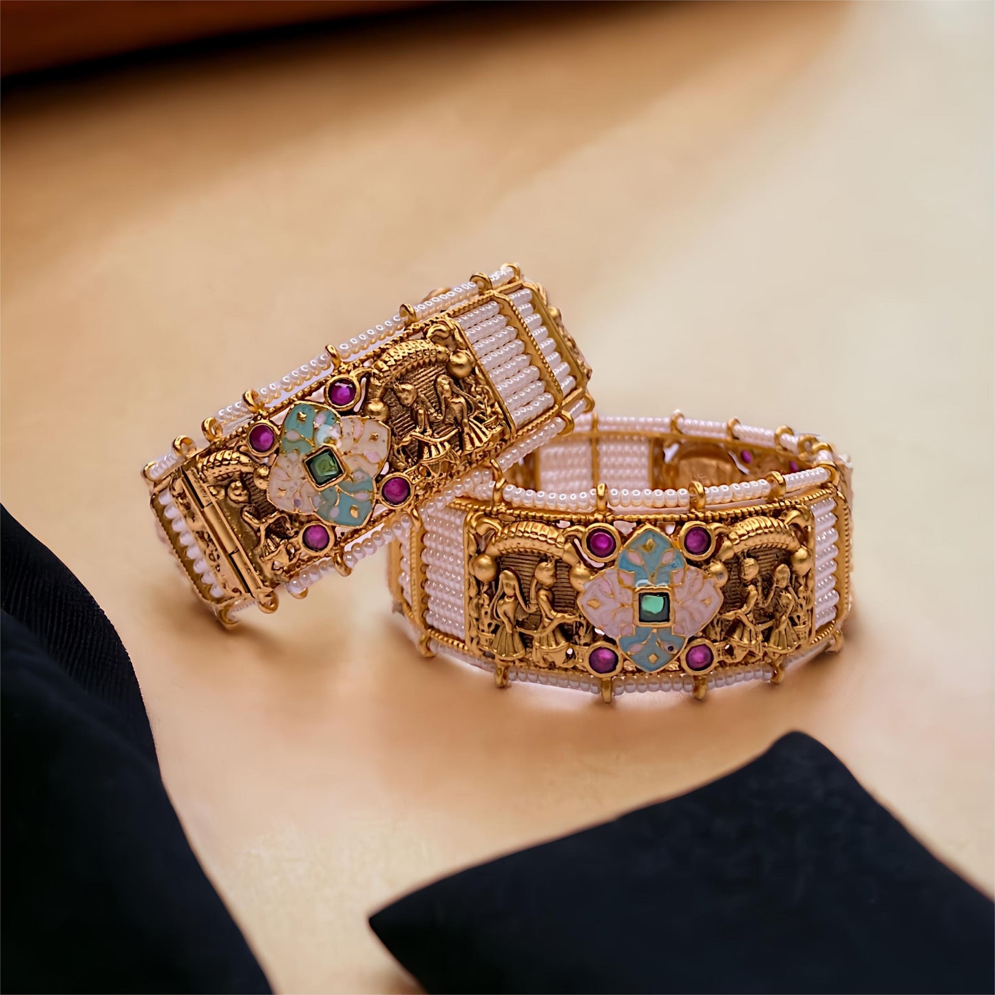 Antique Gold Finish Bangles With Meenakari Work