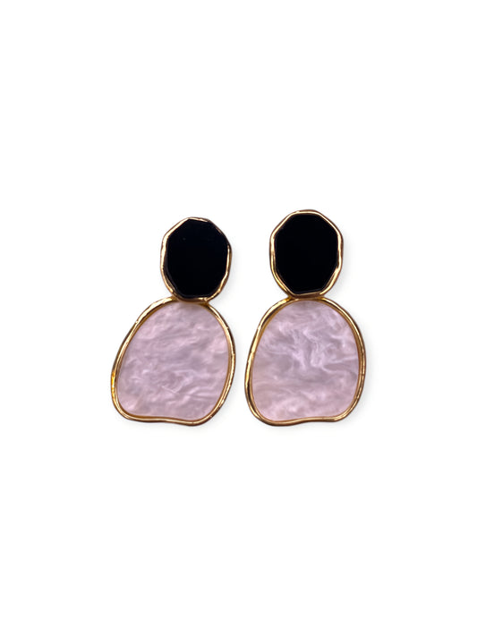 Black & Baby Pink Enamel Earrings