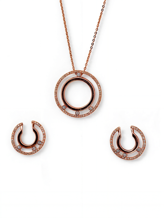 Gold Plated Circle Pendant Set with Stones