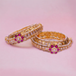 Flexible GOLD PLATED KUNDAN POLKI BANGLE WITH MOTI & STONE