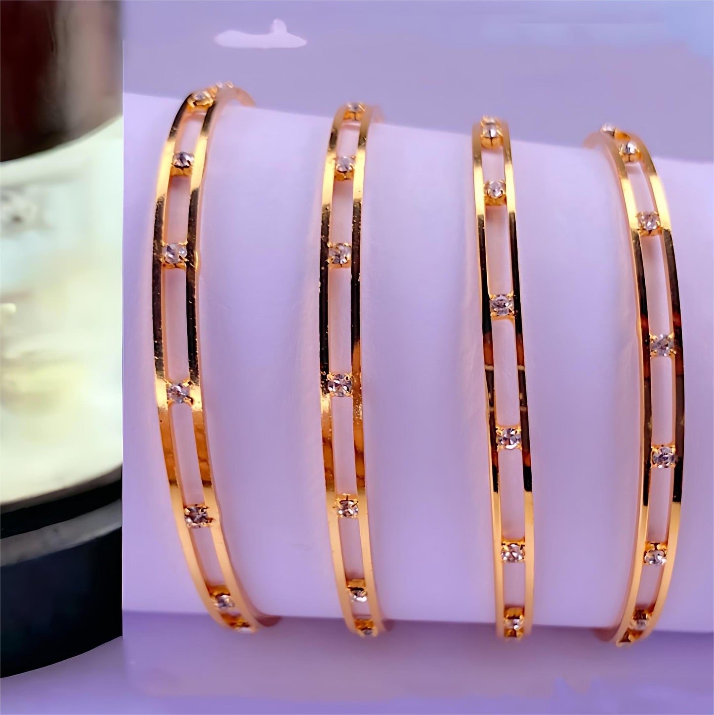 Sparkling Gold Plated Bangles With Stones