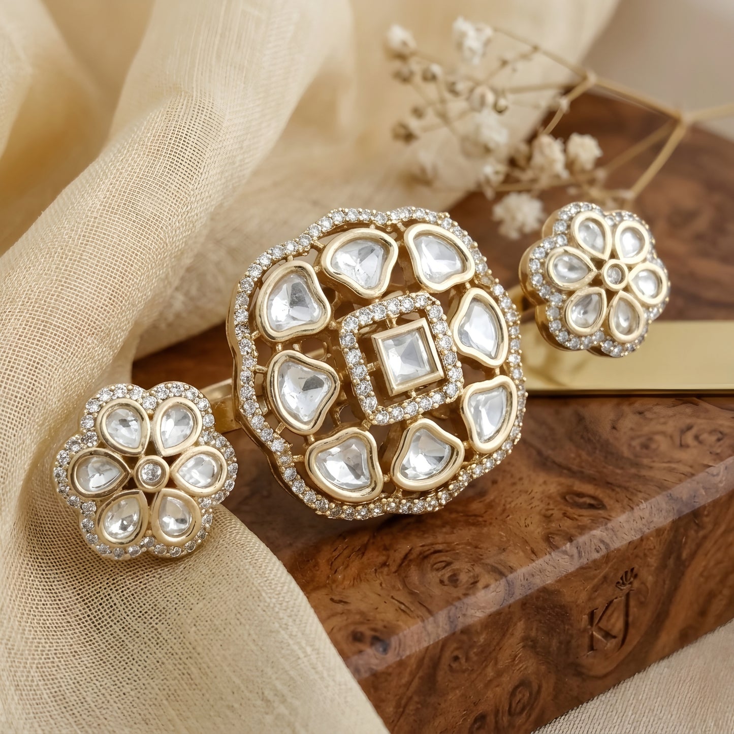 Bridal Moissanite kundan Adjustable Ring