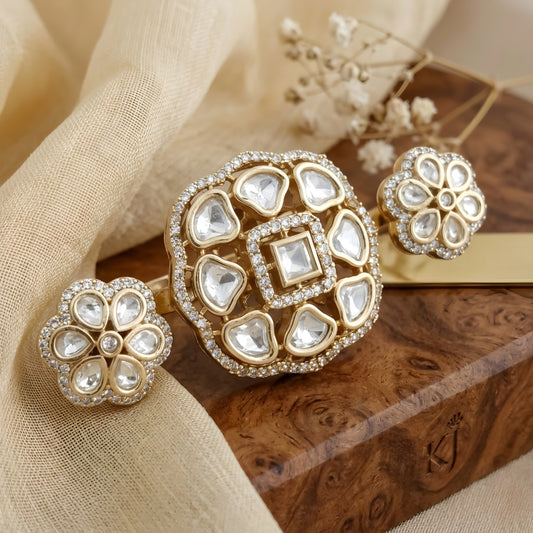 Bridal Moissanite kundan Adjustable Ring
