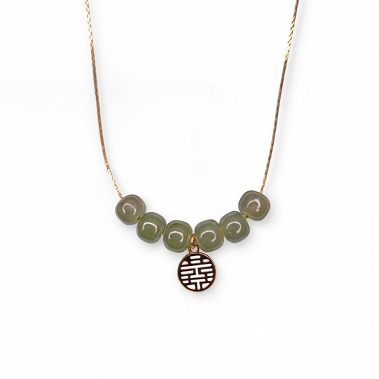 Jade Beads Chain Pendant with Golden Charm