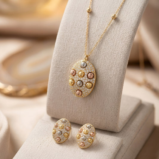 Pendant Set with Gold Ball Beads and CZ