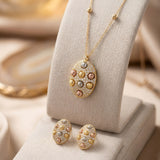 Pendant Set with Gold Ball Beads and CZ