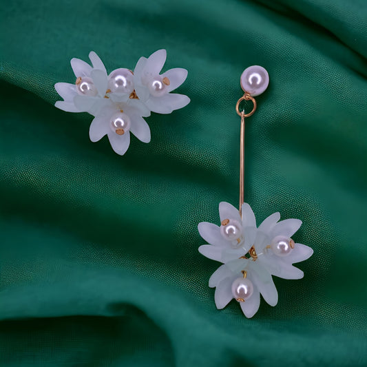 Mint Green Floral Drop Earrings with Pearl