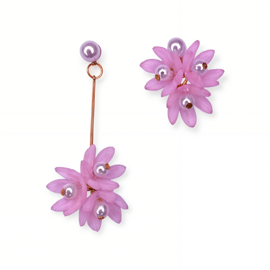 Pink Floral Drop Earrings with Pearl