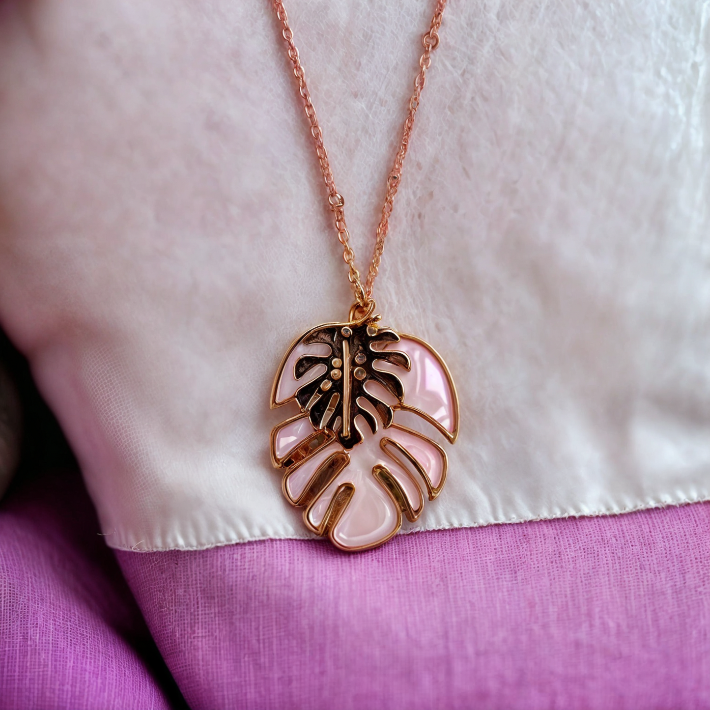 Golden Palm Leaf Pendant Necklace