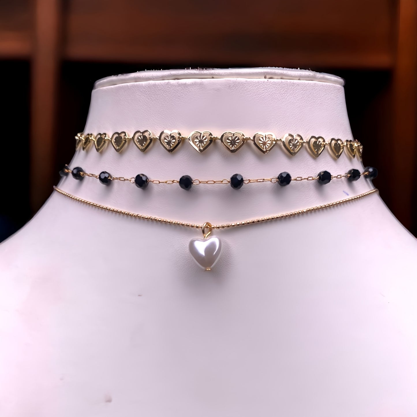 3 Layer Choker with Heart Shaped Pendant