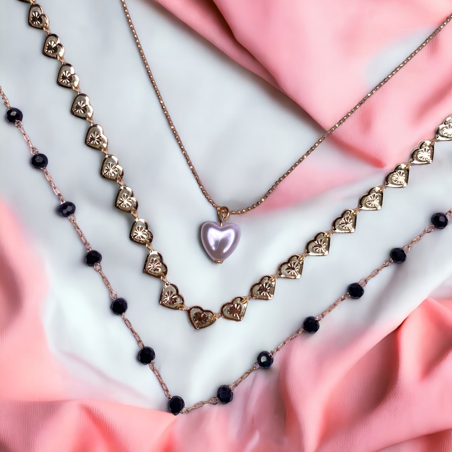 3 Layer Choker with Heart Shaped Pendant