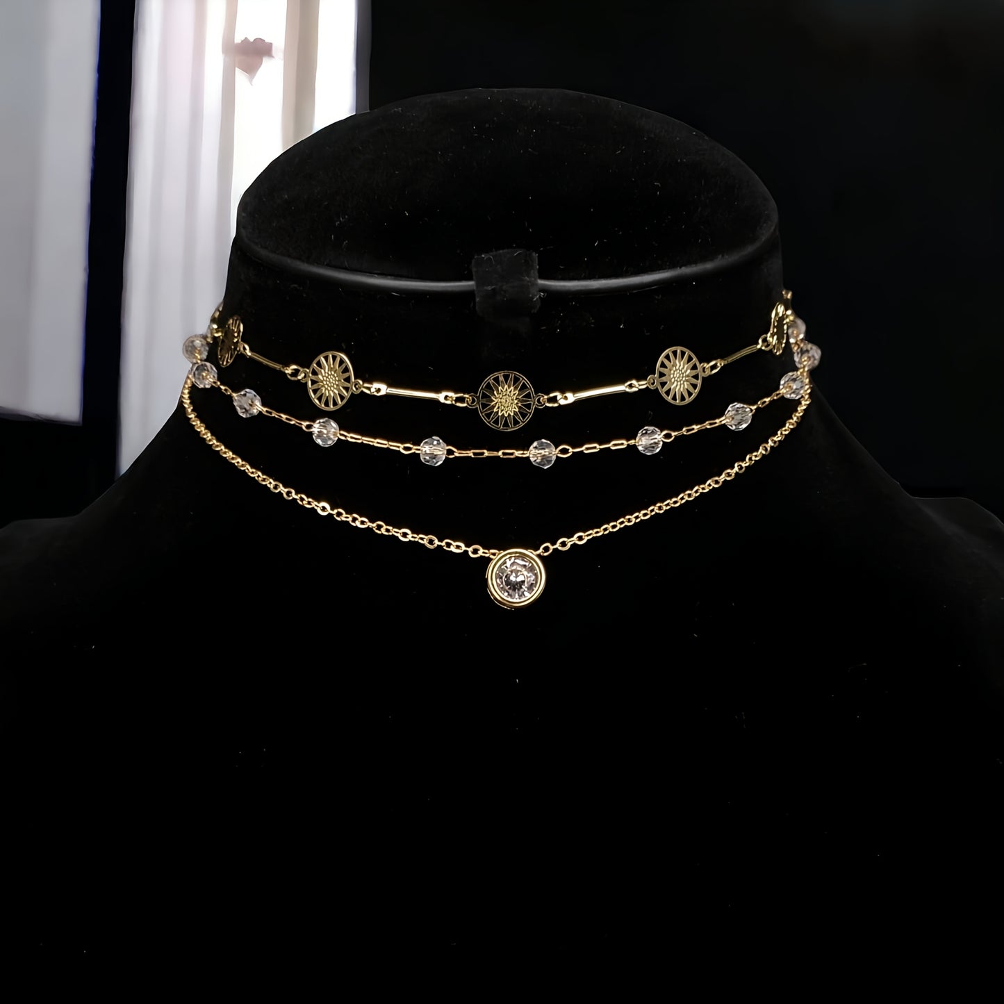 3 Layer Choker with Stone Drop Pendant