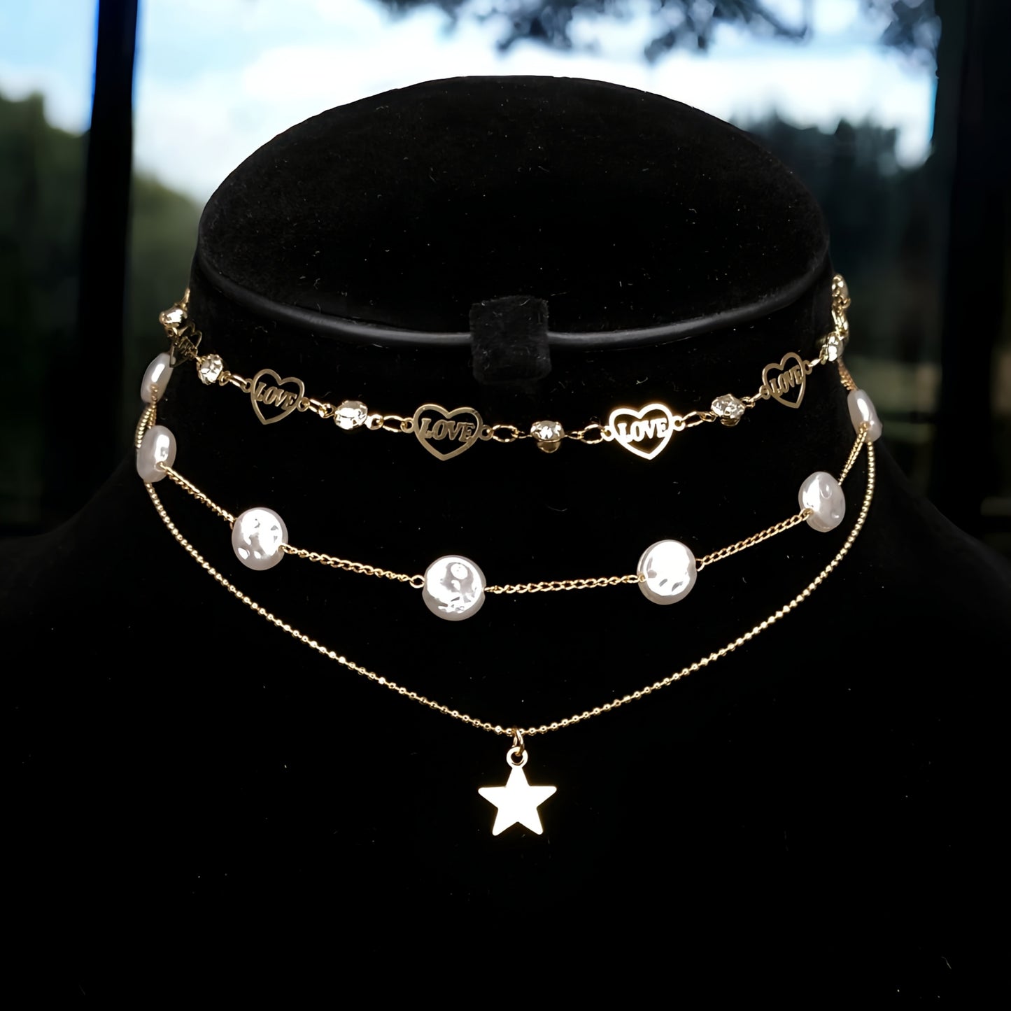 3 Layer Choker with Star Pendant