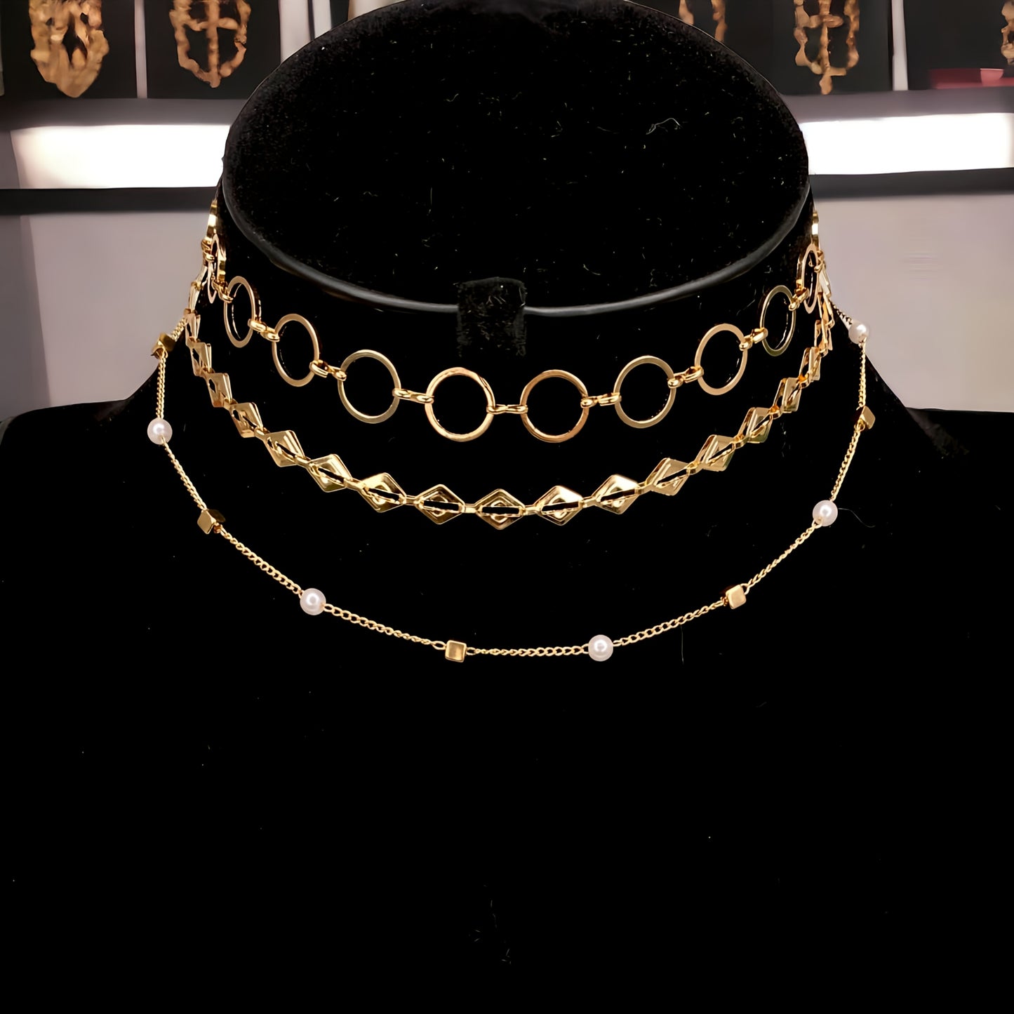 3 Layer Choker with Golden Chain