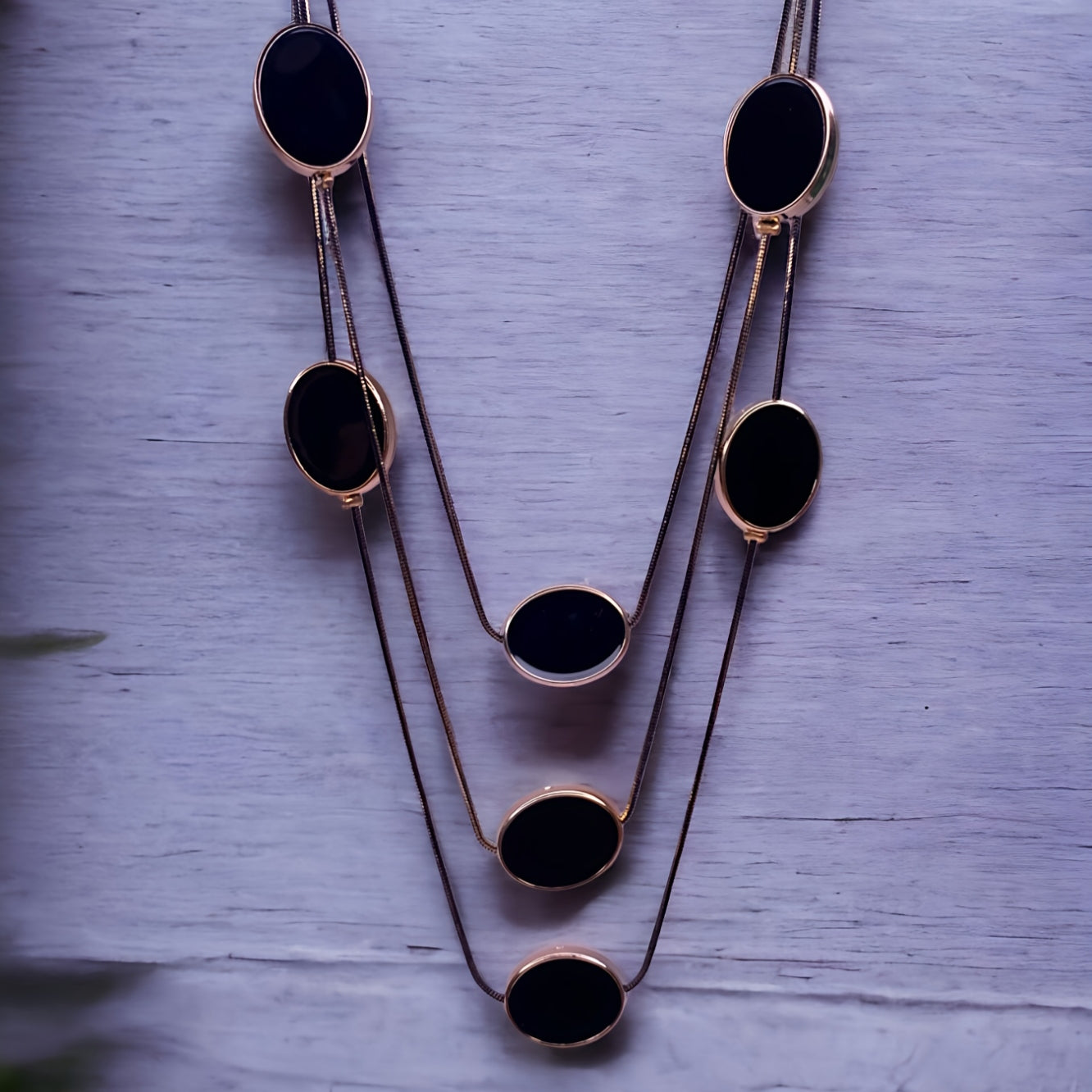 Multi Layer Black Faux Onyx Stone Necklace