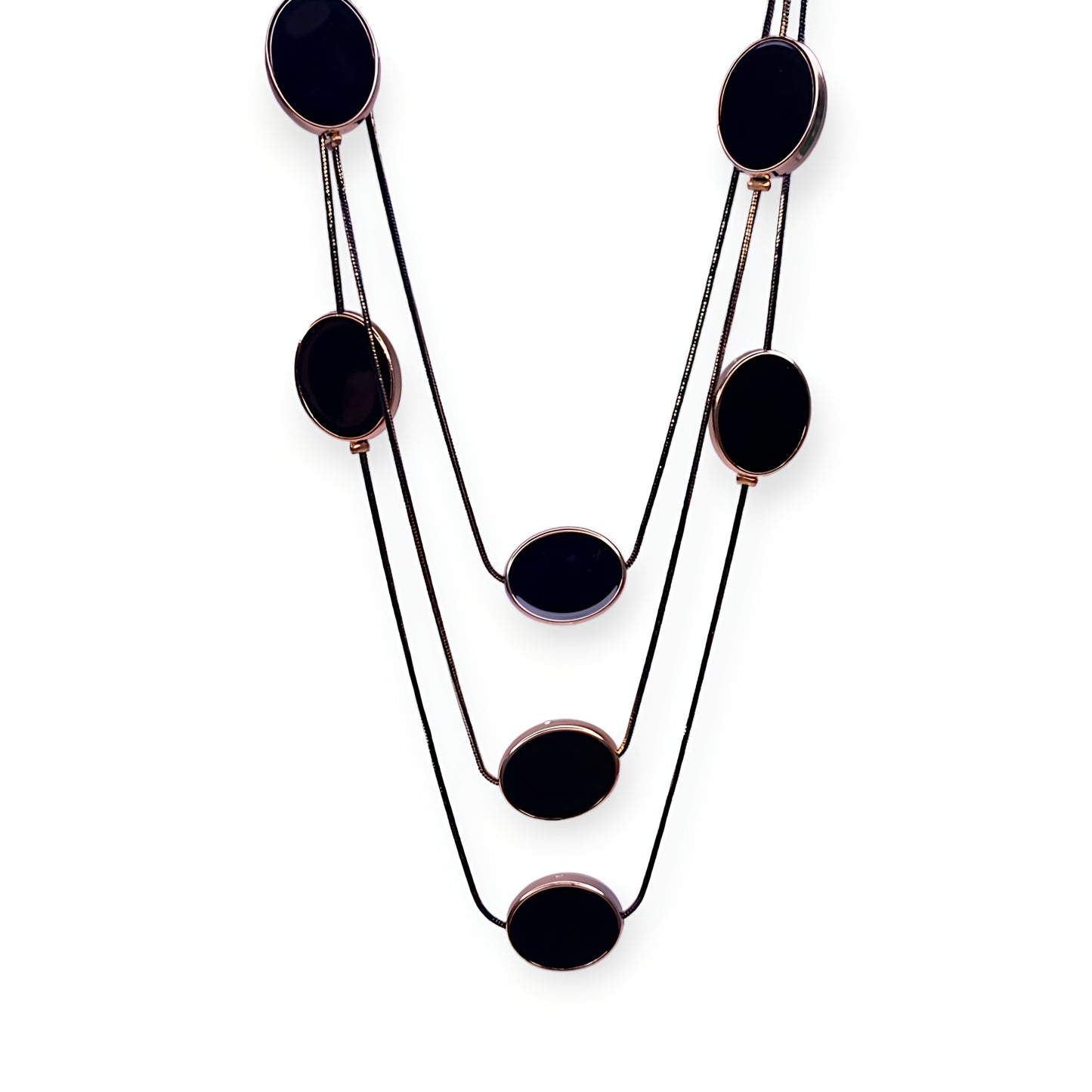 Multi Layer Black Faux Onyx Stone Necklace