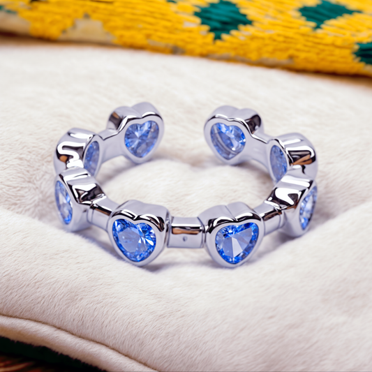 HEART MOON BLUE STONE WHITE GOLD-PLATED RING