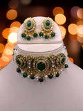 Royal Emerald Green & Pearl Kundan Choker Set