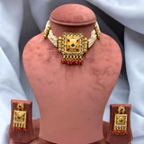 Traditional Square Medallion Multi-Strand Pearl Choker Set