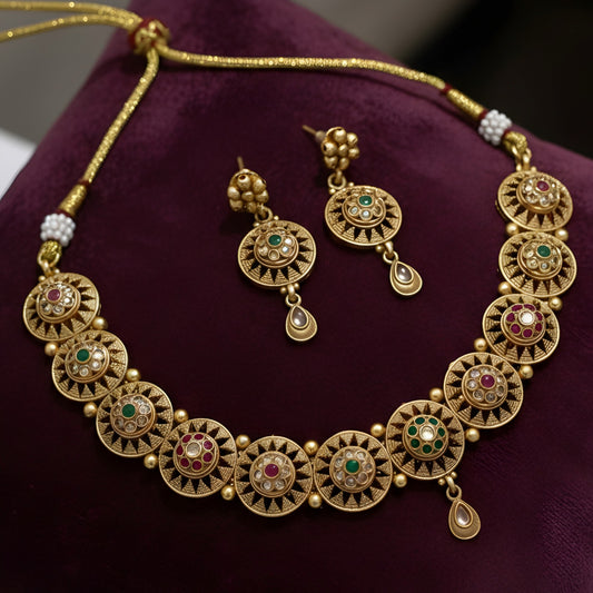 Regal Sunburst Medallion Antique Necklace Set