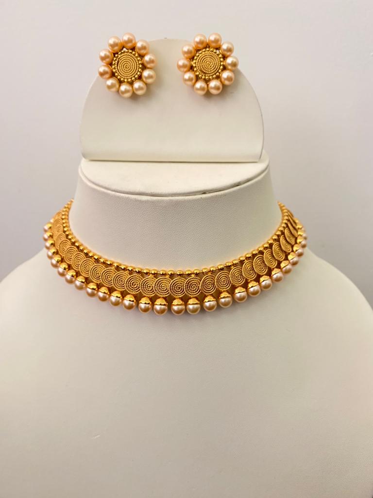 Elegant Pearl-Accented Gold-Plated Necklace Set