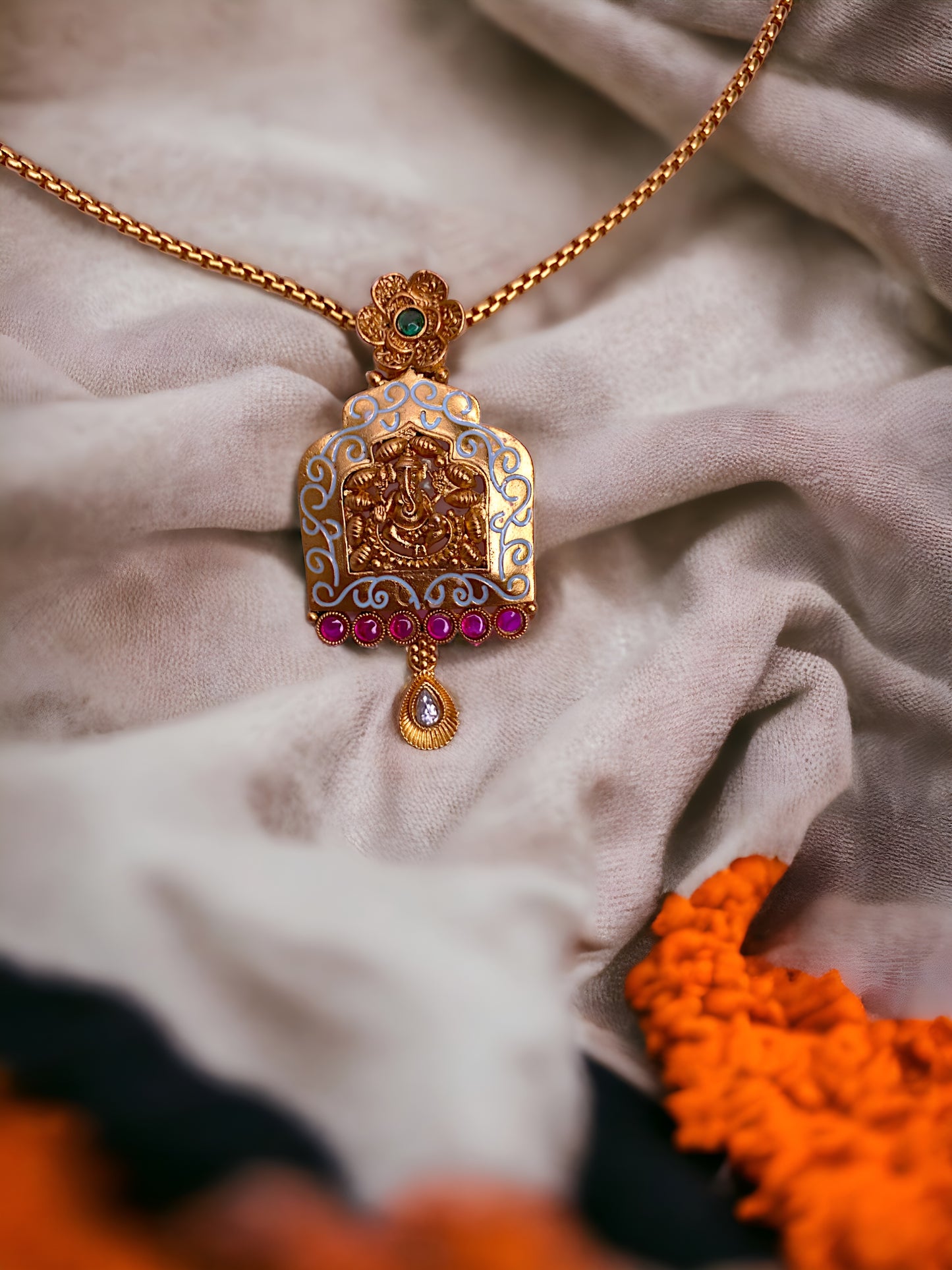 Ganesh Grand Pendant with Earring Gold Plated