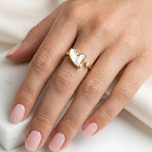 HEART clover mother of pearl RING Gold plated