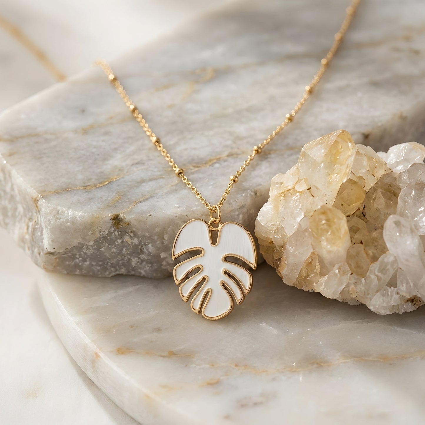 Golden Palm Leaf Pendant Necklace