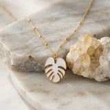 Golden Palm Leaf Pendant Necklace