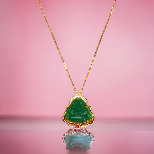 Green Buddha Jade Pendant Gold-Plated Elegance
