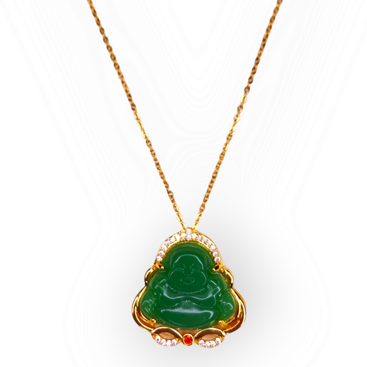 Green Buddha Jade Pendant Gold-Plated Elegance