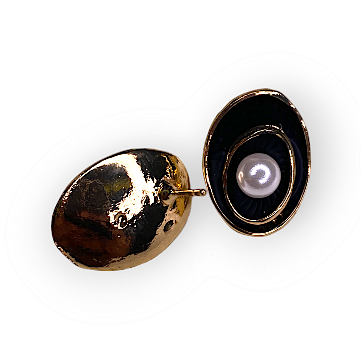 Circular Black and Golden Pearl Earrings