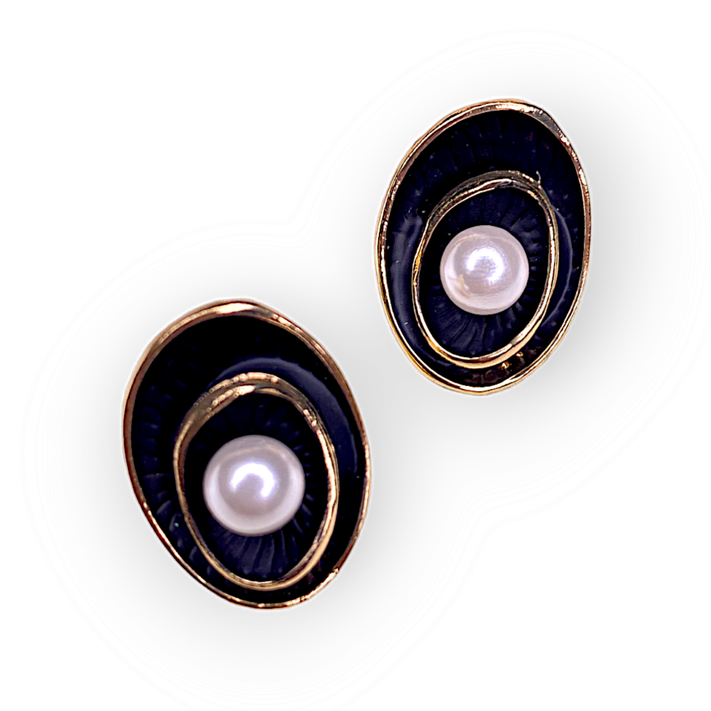 Circular Black and Golden Pearl Earrings