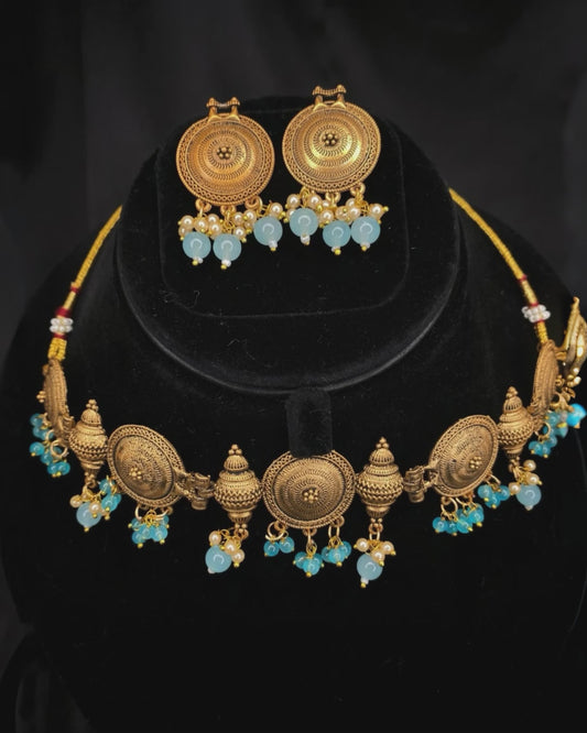 Sky Blue Stone Choker Necklace Set